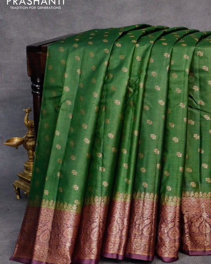 Banarasi tussar silk saree green and deep purple with allover thread & zari woven buttas and woven border