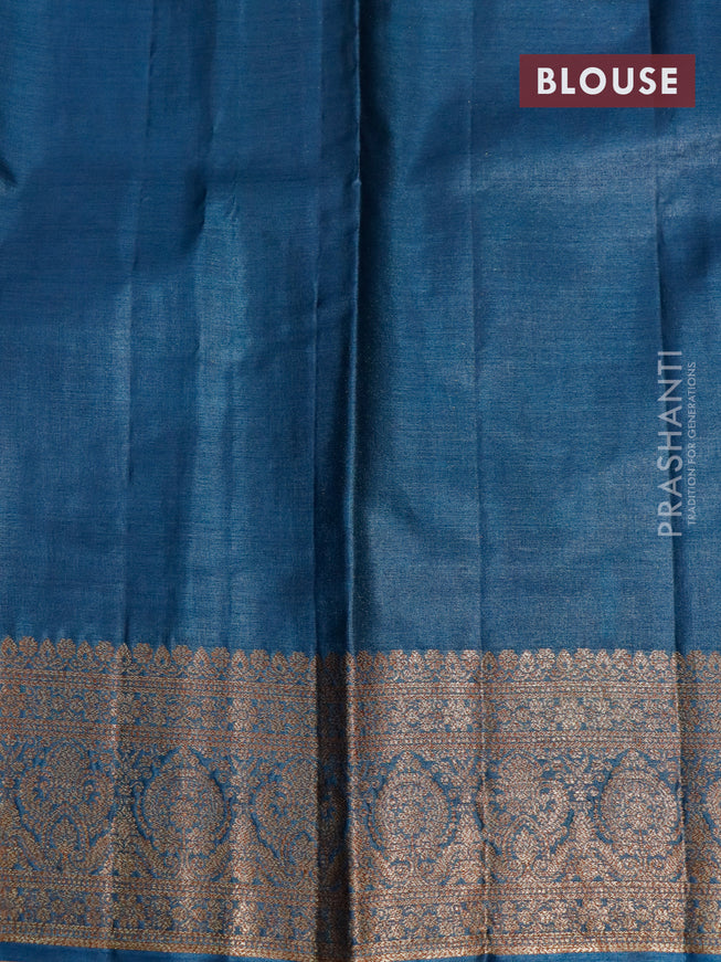 Banarasi tussar silk saree pink and peacock blue with thread & zari woven buttas and woven border