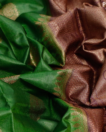 Banarasi tussar silk saree green and wine shade with thread & zari woven buttas and woven border
