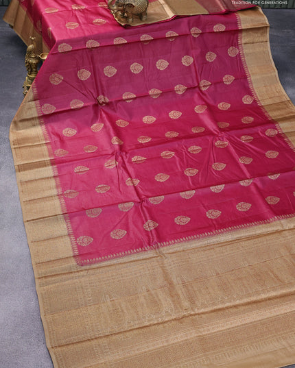 Banarasi tussar silk saree dark pink and sandal with thread & zari woven buttas and woven border