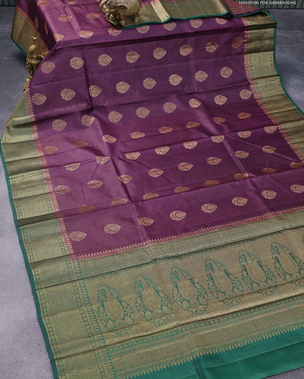 Banarasi tussar silk saree wine shade and green with thread & zari woven buttas and woven border