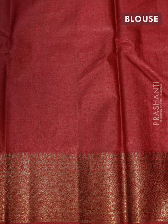 Banarasi tussar silk saree sandal and maroon with thread & zari woven buttas and woven border