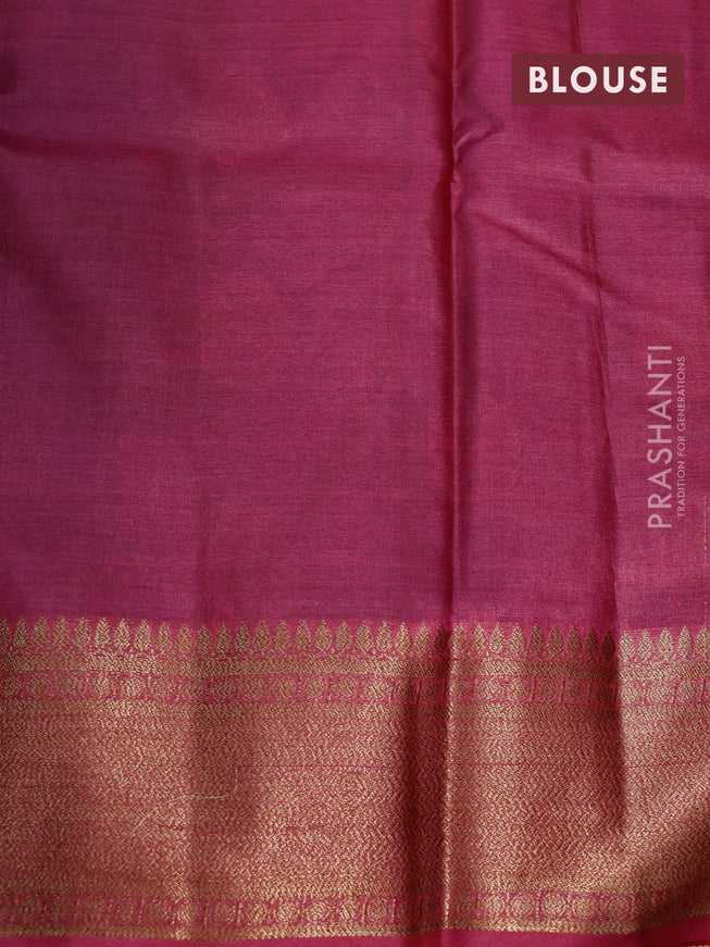 Banarasi tussar silk saree peacock blue and pink with thread & zari woven buttas and woven border