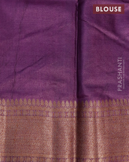 Banarasi tussar silk saree teal green and deep purple with thread & zari woven buttas and woven border