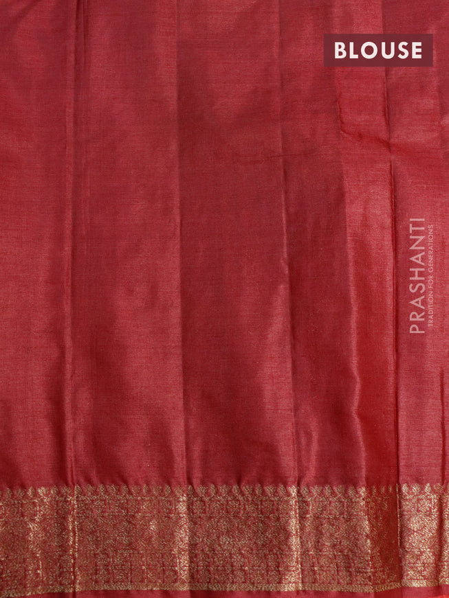 Banarasi tussar silk saree dark mustard and maroon with thread & zari woven buttas and woven border