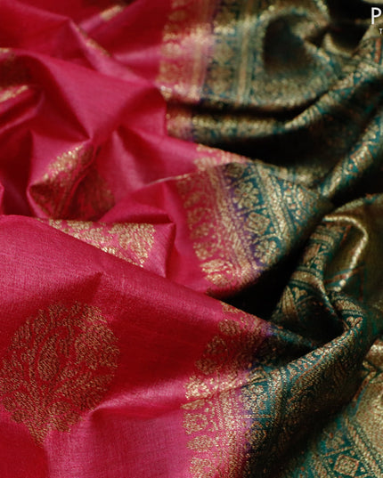 Banarasi tussar silk saree pink and green with thread & zari woven buttas and woven border