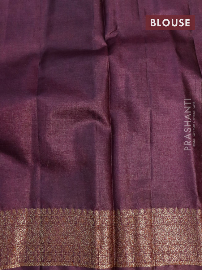 Banarasi tussar silk saree mehendi green and wine shade with thread & zari woven buttas and woven border