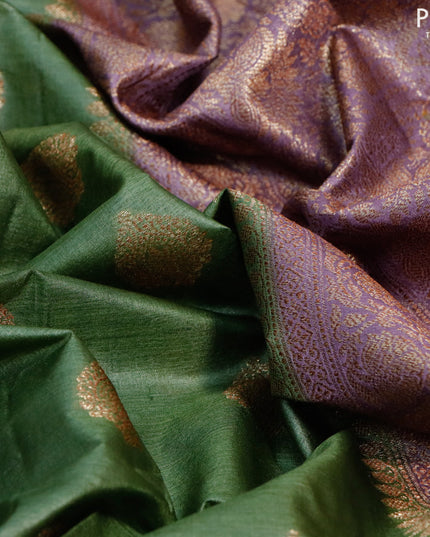 Banarasi tussar silk saree green and pastel lavender shade with thread & zari woven buttas and woven border