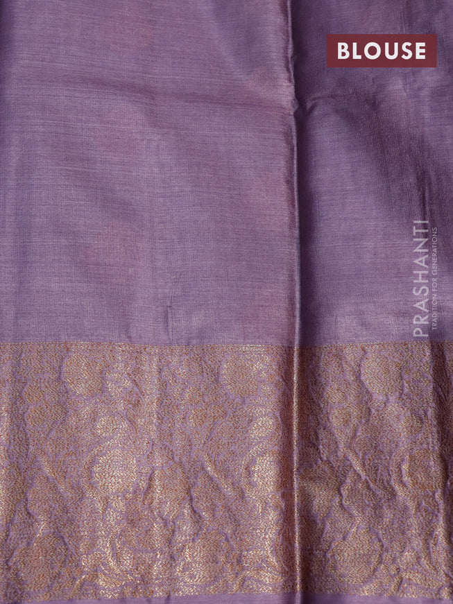 Banarasi tussar silk saree green and pastel lavender shade with thread & zari woven buttas and woven border