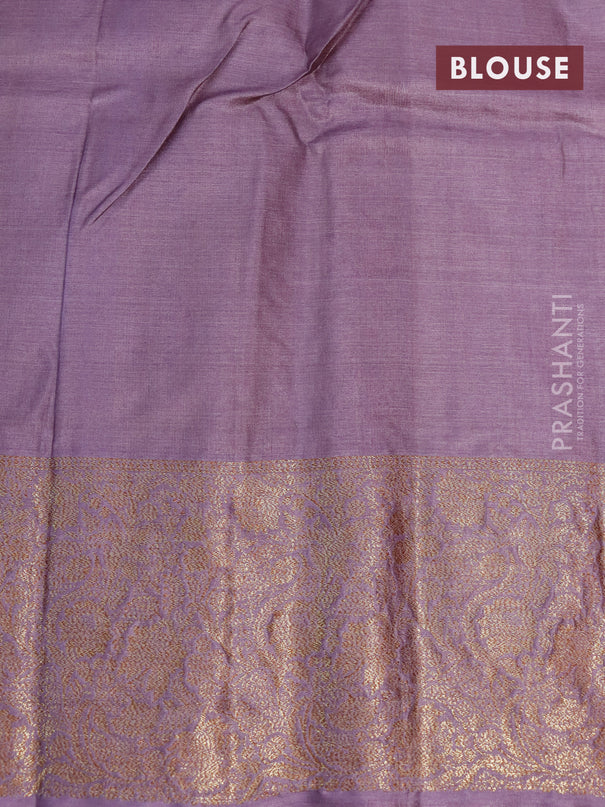 Banarasi tussar silk saree mehendi green and pastel lavender shade with thread & zari woven buttas and woven border