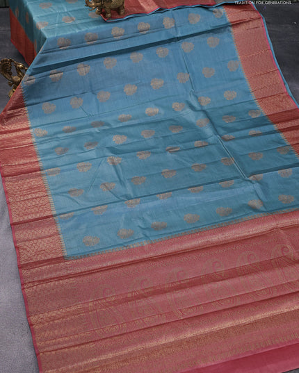 Banarasi tussar silk saree blue shade and maroon shade with thread & zari woven buttas and woven border