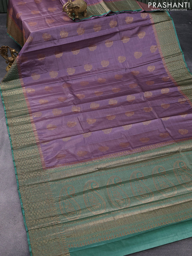 Banarasi tussar silk saree pastel lavender and green shade with thread & zari woven buttas and woven border