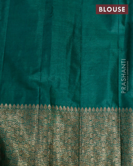 Banarasi tussar silk saree dark magenta pink and green with thread & zari woven buttas and woven border