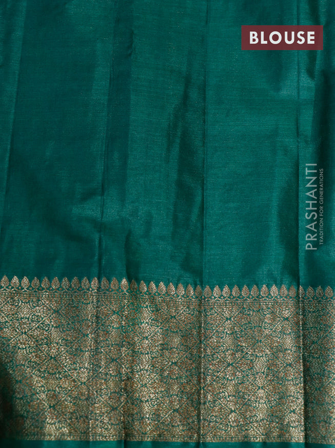 Banarasi tussar silk saree dark magenta pink and green with thread & zari woven buttas and woven border