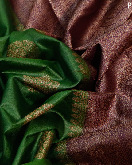 Banarasi tussar silk saree green and deep purple with thread & zari woven buttas and woven border