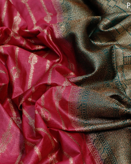 Banarasi tussar silk saree magenta pink and green with allover thread & zari weaves and woven border