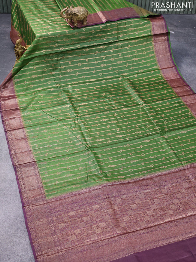 Banarasi tussar silk saree green and deep wine shade with allover thread & zari weaves and woven border