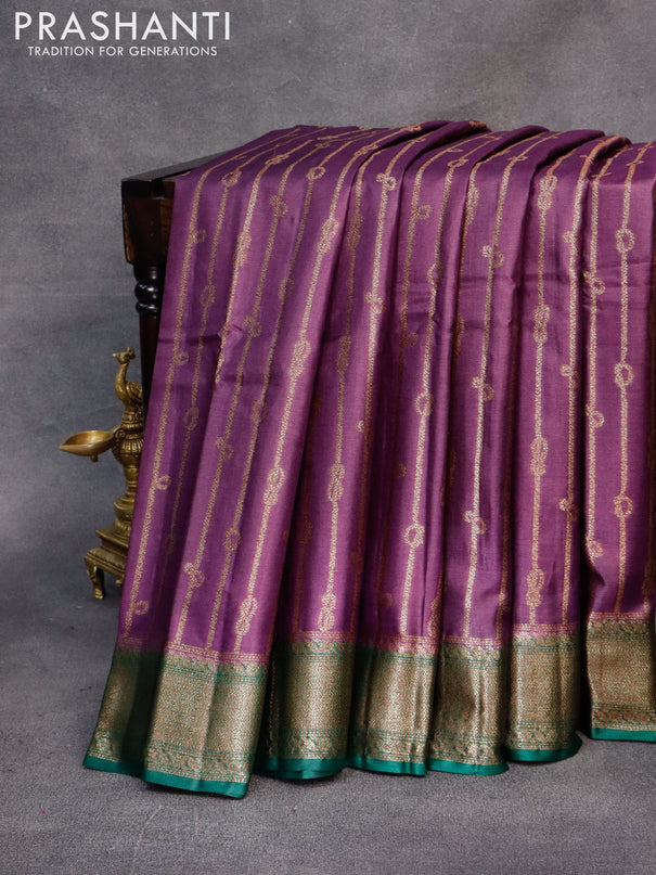 Banarasi tussar silk saree purple and green with allover thread & zari weaves and woven border