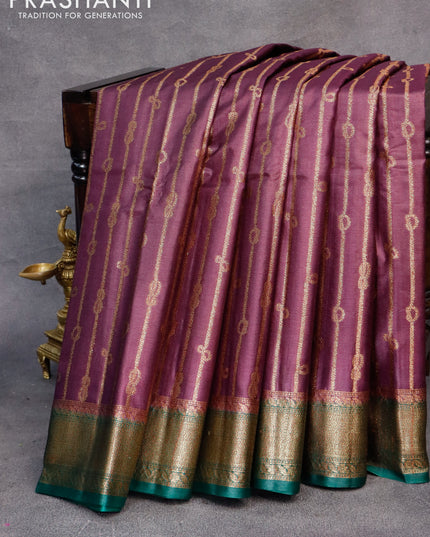 Banarasi tussar silk saree deep purple and green with allover thread & zari weaves and woven border