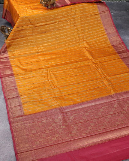 Banarasi tussar silk saree mustard yellow and maroon with allover thread & zari weaves and woven border