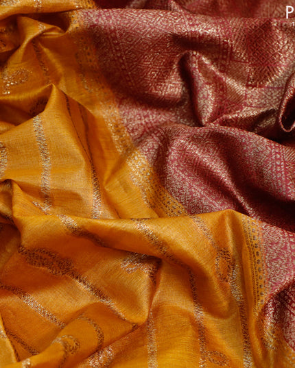 Banarasi tussar silk saree mustard yellow and maroon with allover thread & zari weaves and woven border