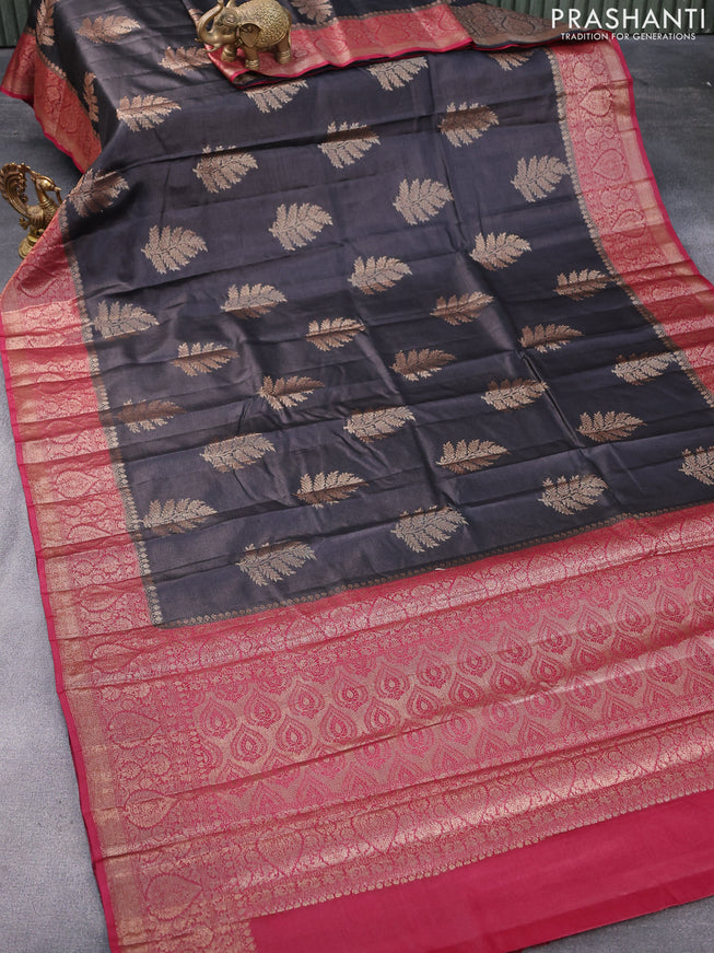 Banarasi tussar silk saree black and maroon with thread & zari woven buttas and woven border
