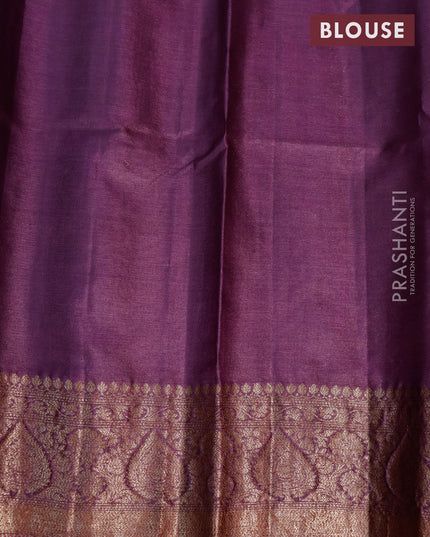 Banarasi tussar silk saree peacock green and deep purple with thread & zari woven buttas and woven border
