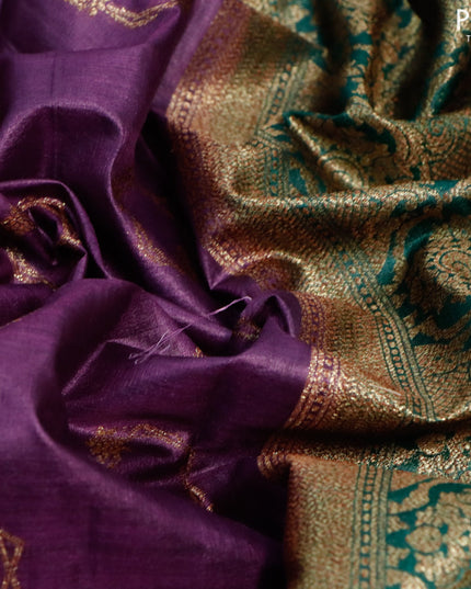 Banarasi tussar silk saree deep purple and green with thread & zari woven buttas and woven border