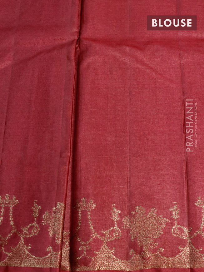 Banarasi tussar silk saree dark sandal and maroon with thread & zari woven buttas and woven border
