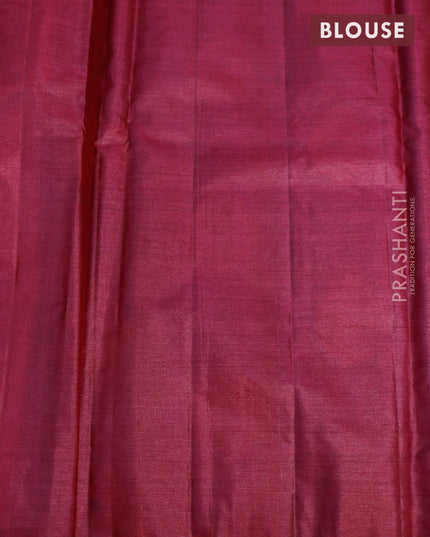 Banarasi tussar silk saree cs blue and dark magenta pink with thread & zari woven buttas and piping border