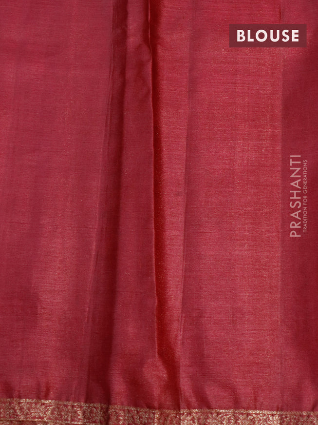 Banarasi tussar silk saree green and maroon with thread & zari woven buttas and piping border