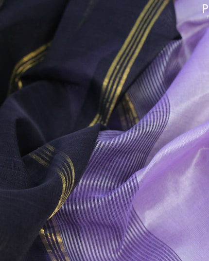 Silk cotton saree dual shade of greyish lavender and black with plain body and zari woven border