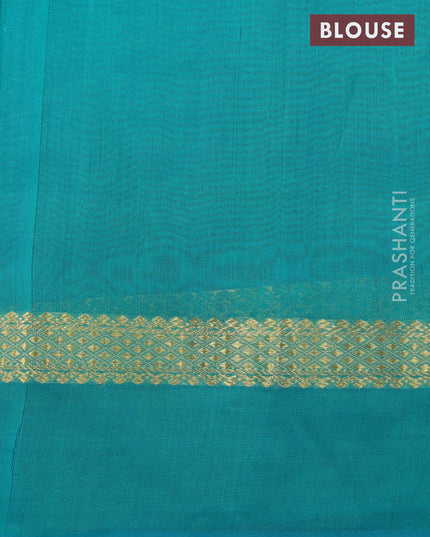 Silk cotton saree grey and green with plain body and zari woven simple border