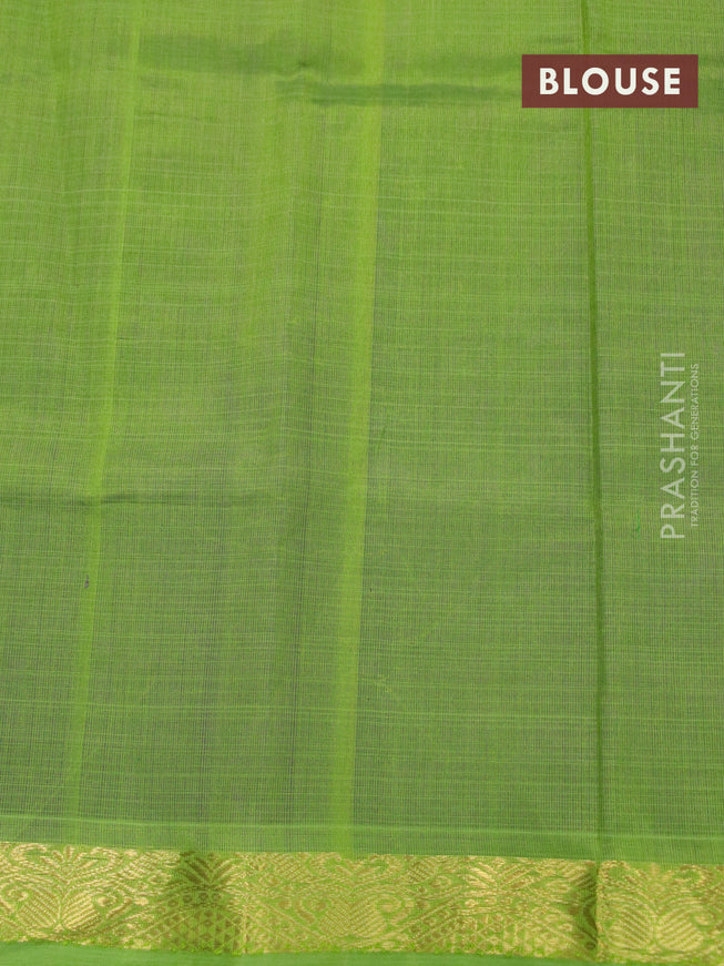 Silk cotton saree violet and light green with plain body and small zari woven border