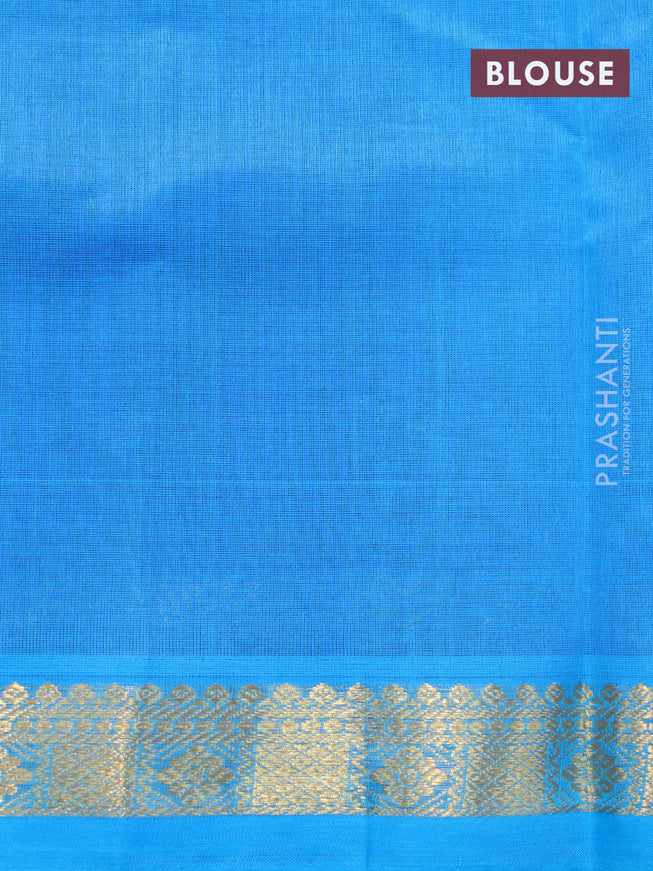 Silk cotton saree blue and cs blue with plain body and small zari woven border