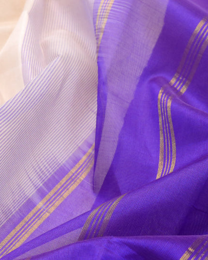 Silk cotton saree cream and blue with plain body and small zari woven border
