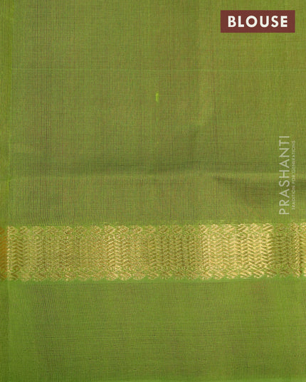 Silk cotton saree dark magenta pink and light green with plain body and zari woven simple border