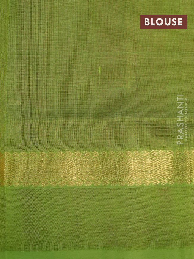 Silk cotton saree dark magenta pink and light green with plain body and zari woven simple border