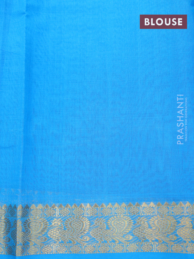 Silk cotton saree blue and cs blue with plain body and annam zari woven border