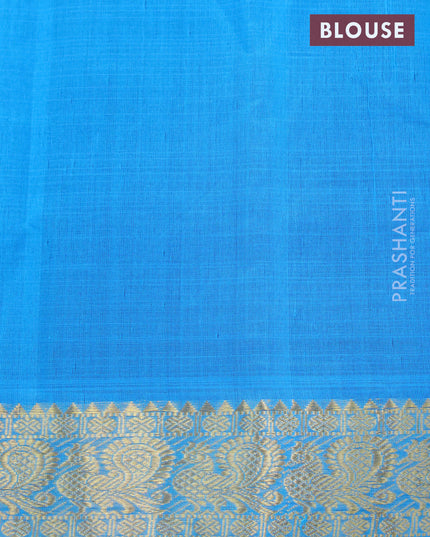 Silk cotton saree black and cs blue with plain body and annam zari woven border