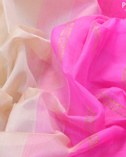 Silk cotton saree cream and pink with plain body and small zari woven border