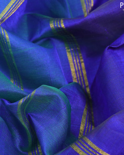 Silk cotton saree blue and dual shade of green with plain body and zari woven border