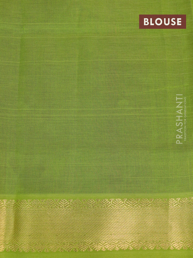 Silk cotton saree dark magenta pink and light green with plain body and zari woven border