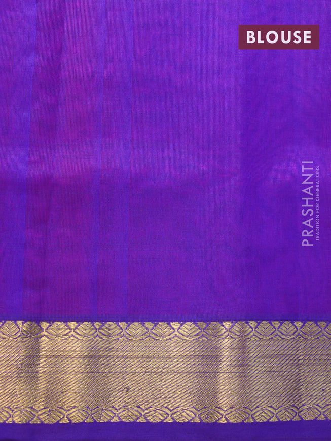 Silk cotton saree pink and blue with plain body and zari woven border