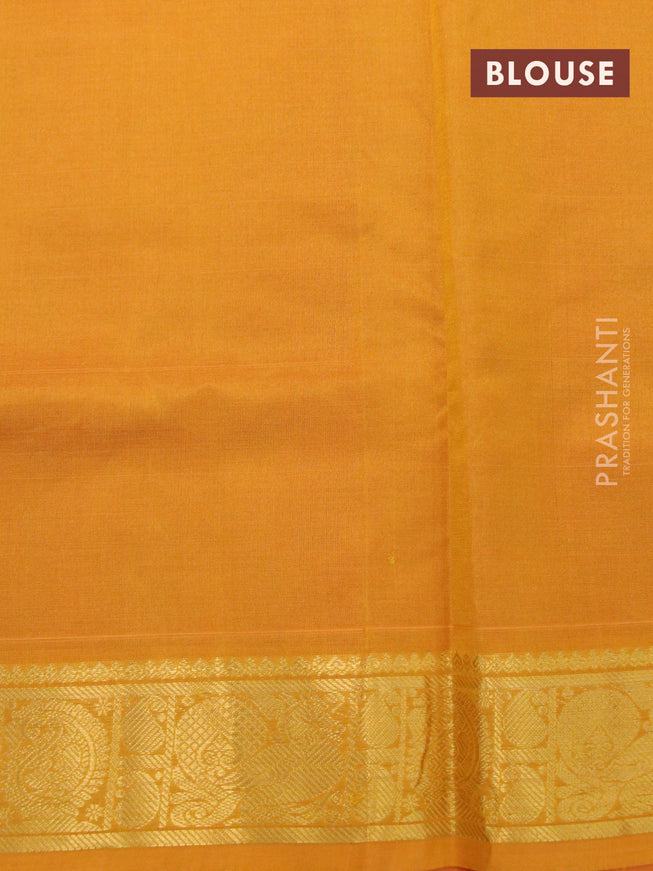 Silk cotton saree red and mustard yellow with plain body and zari woven border