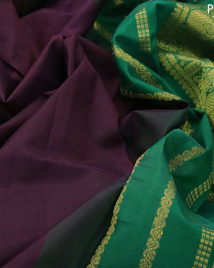 Silk cotton saree coffee brown and green with plain body and zari woven border