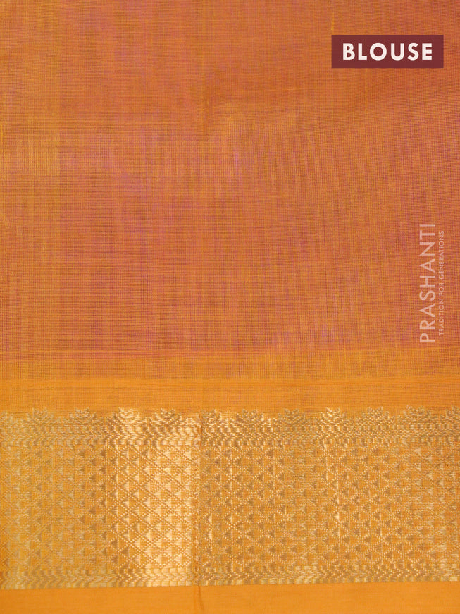 Silk cotton saree purple shade and mustard yellow with plain body and zari woven border