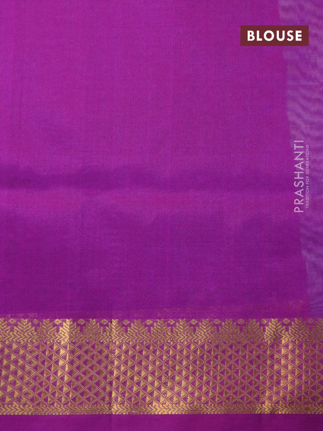 Silk cotton saree teal blue shade and purple with plain body and zari woven border
