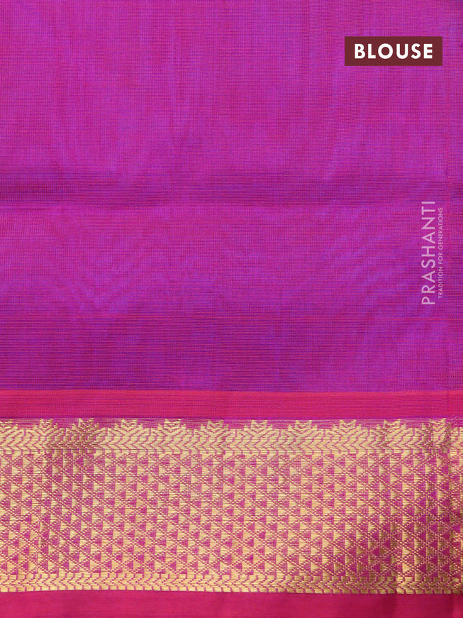 Silk cotton saree dual shade of cs blue and purple with plain body and zari woven border