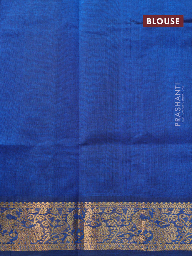 Silk cotton saree peacock blue with plain body and zari woven border